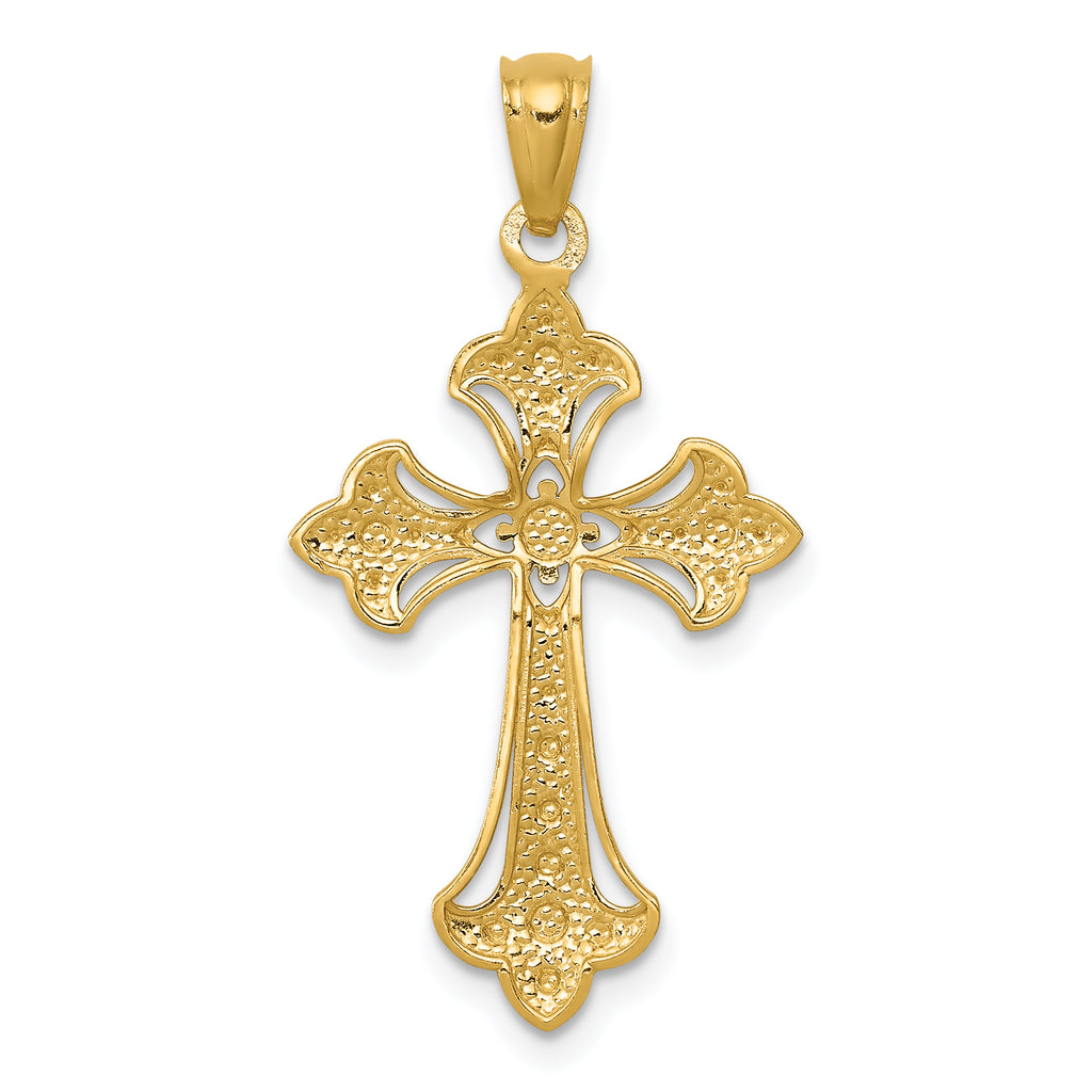 14K Gold Rhodium-Plated Diamond-Cut Cross Pendant  Elegant Solid Design