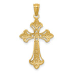 14K Gold Rhodium-Plated Diamond-Cut Cross Pendant  Elegant Solid Design
