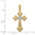 14K Gold Rhodium-Plated Diamond-Cut Cross Pendant  Elegant Solid Design