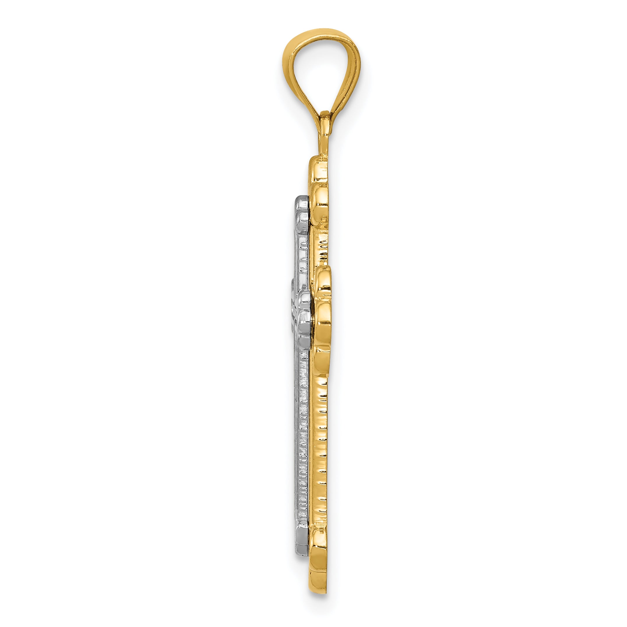 14K Two-Tone Gold Budded Cross Pendant with Casted Solid Design Secondary image