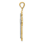 14K Two-Tone Gold Budded Cross Pendant with Casted Solid Design