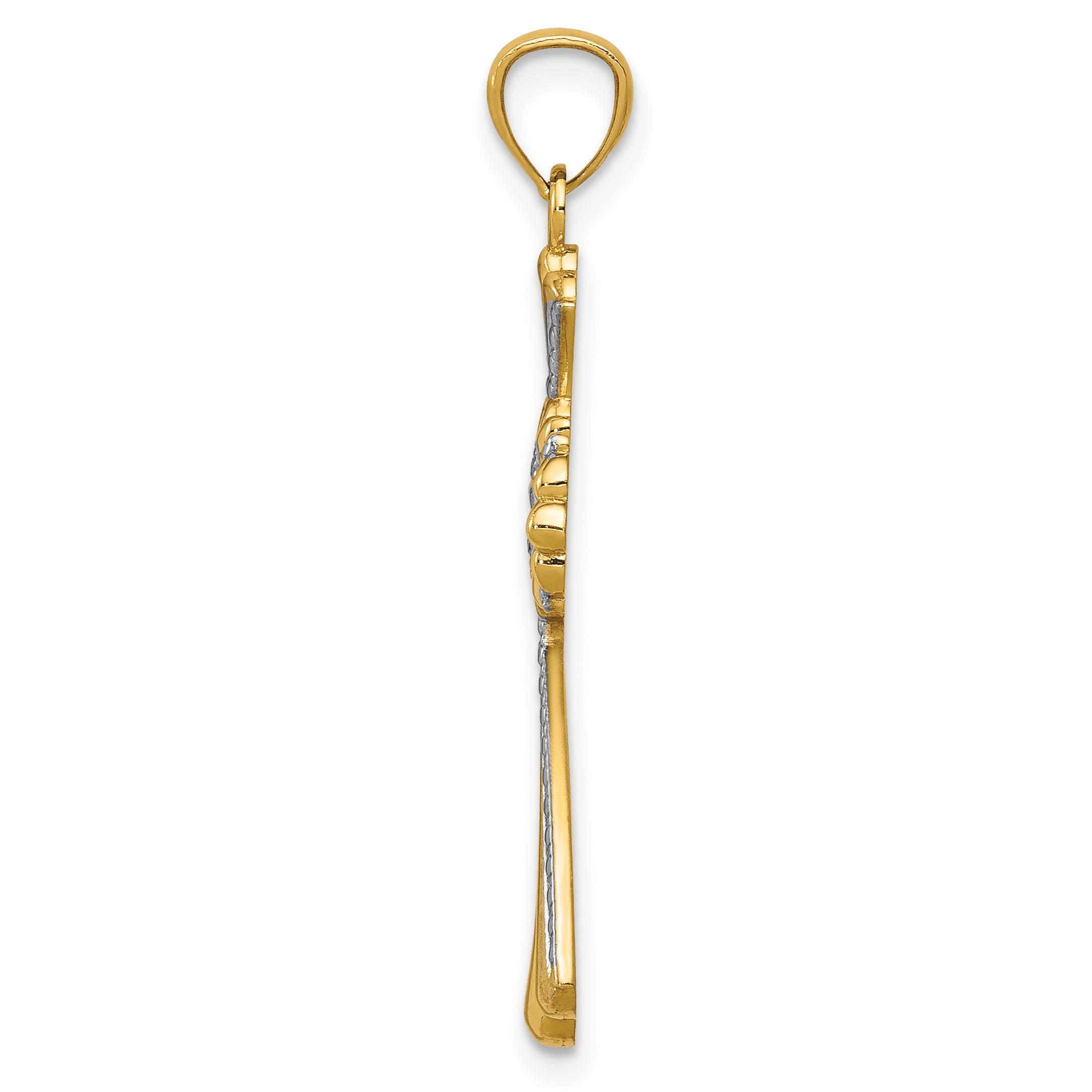 14K Gold and Rhodium Diamond-Cut Cross Pendant with Elegant Concave Design Secondary image
