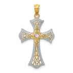 14K w/Rhodium Diamond-Cut Cross Pendant