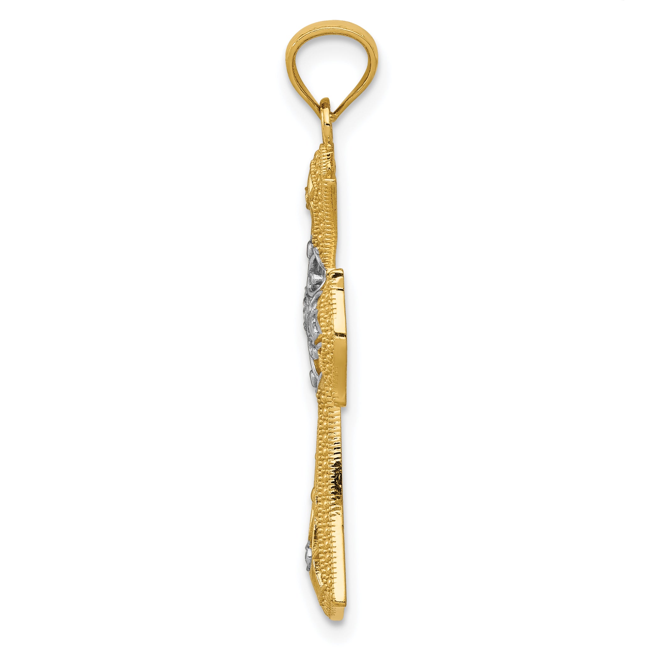 14K Gold with Rhodium Diamond-Cut Cross Pendant Solid, Elegant Design Secondary image