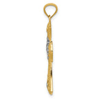 14K Gold with Rhodium Diamond-Cut Cross Pendant Solid, Elegant Design