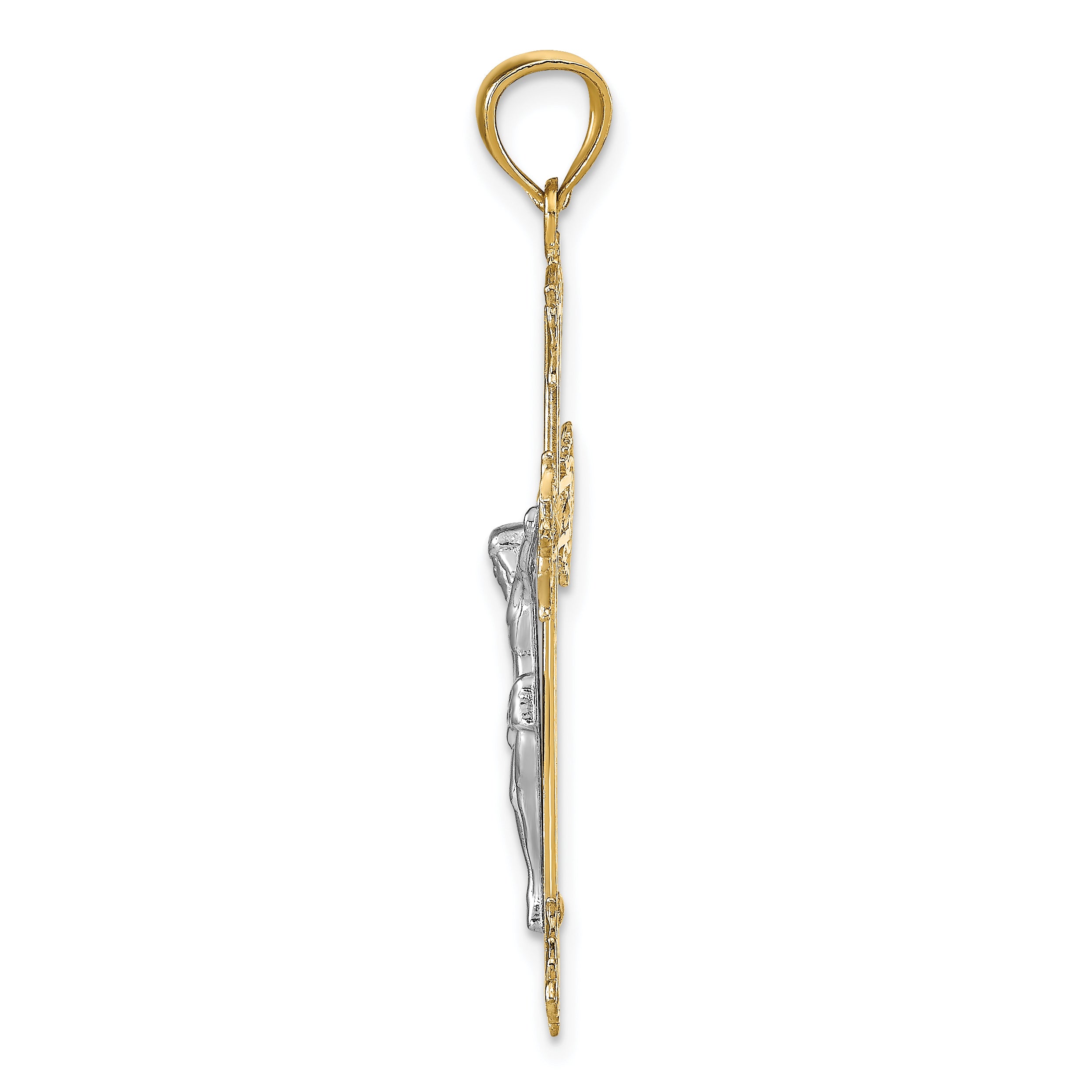 14K Two-Tone Gold Crucifix Pendant with Solid Cast Design Secondary image