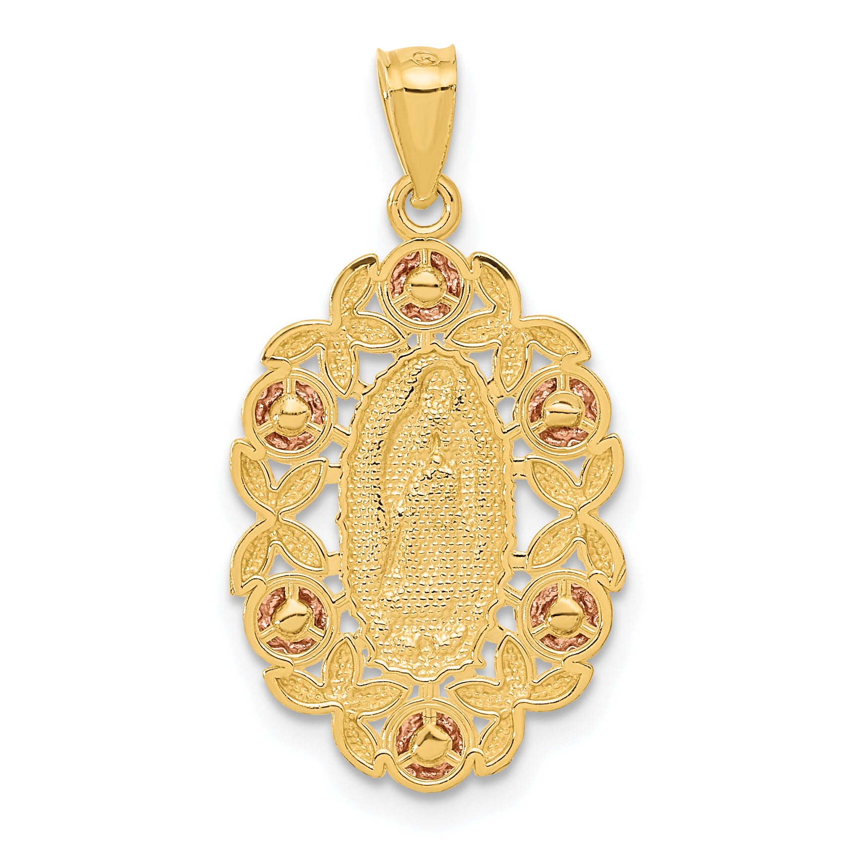 14K Two-Tone Gold Guadalupe Pendant with White Rhodium Polished Finish