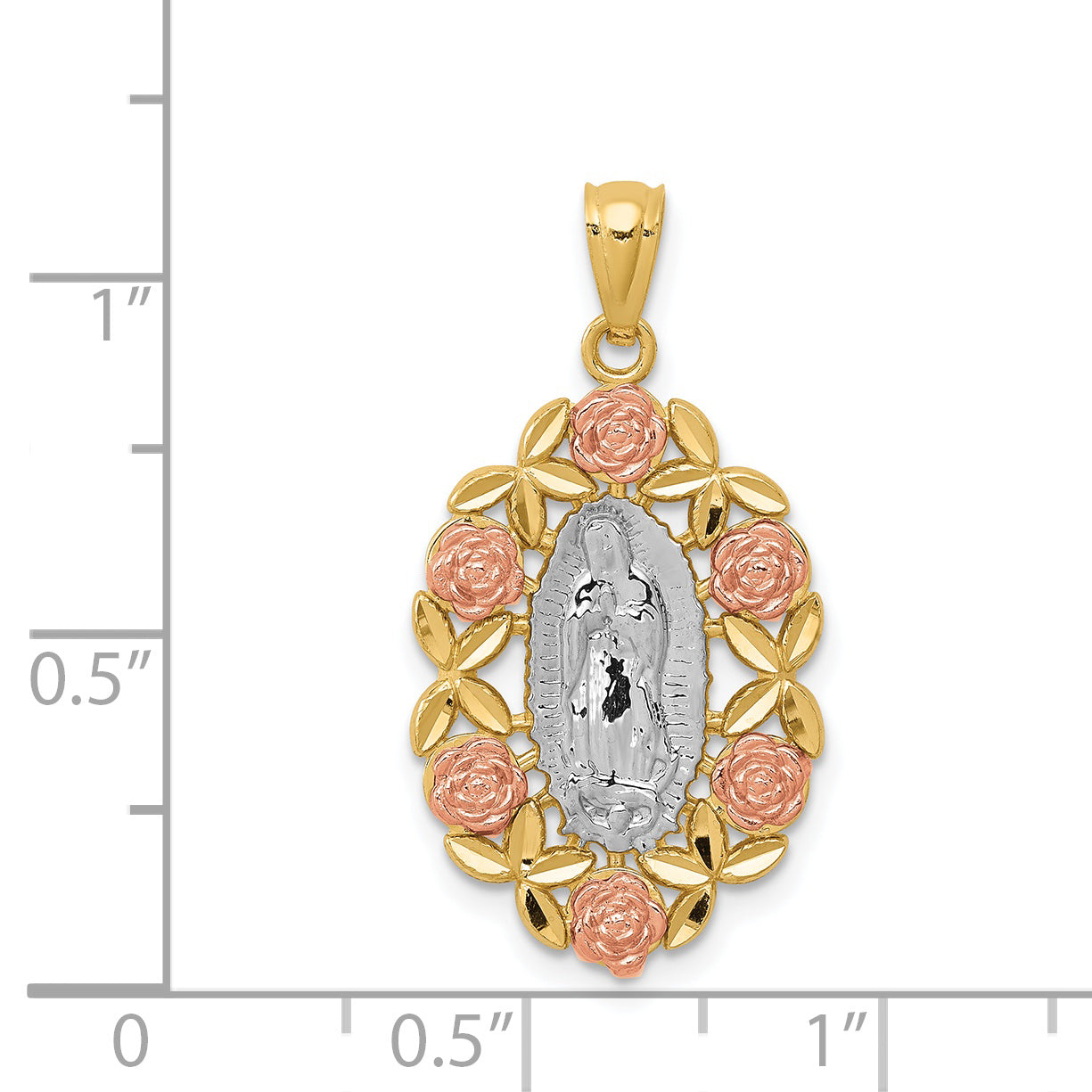 14K Two-Tone Gold Guadalupe Pendant with White Rhodium Polished Finish