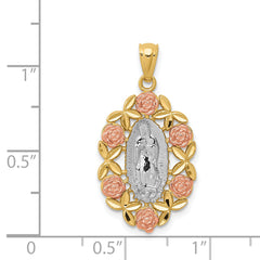 14K Two-Tone Gold Guadalupe Pendant with White Rhodium Polished Finish