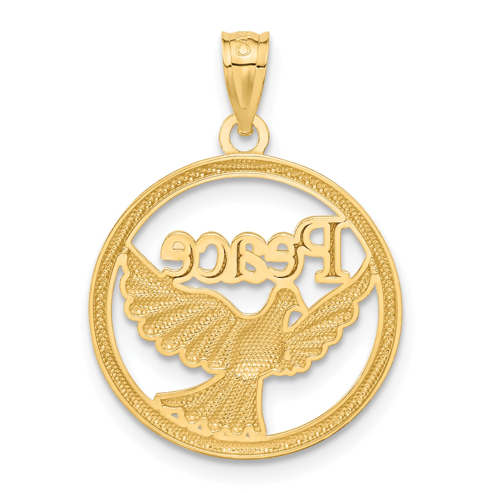 14K Gold Peace Dove Pendant with Polished Rhodium Accents Elegant Design