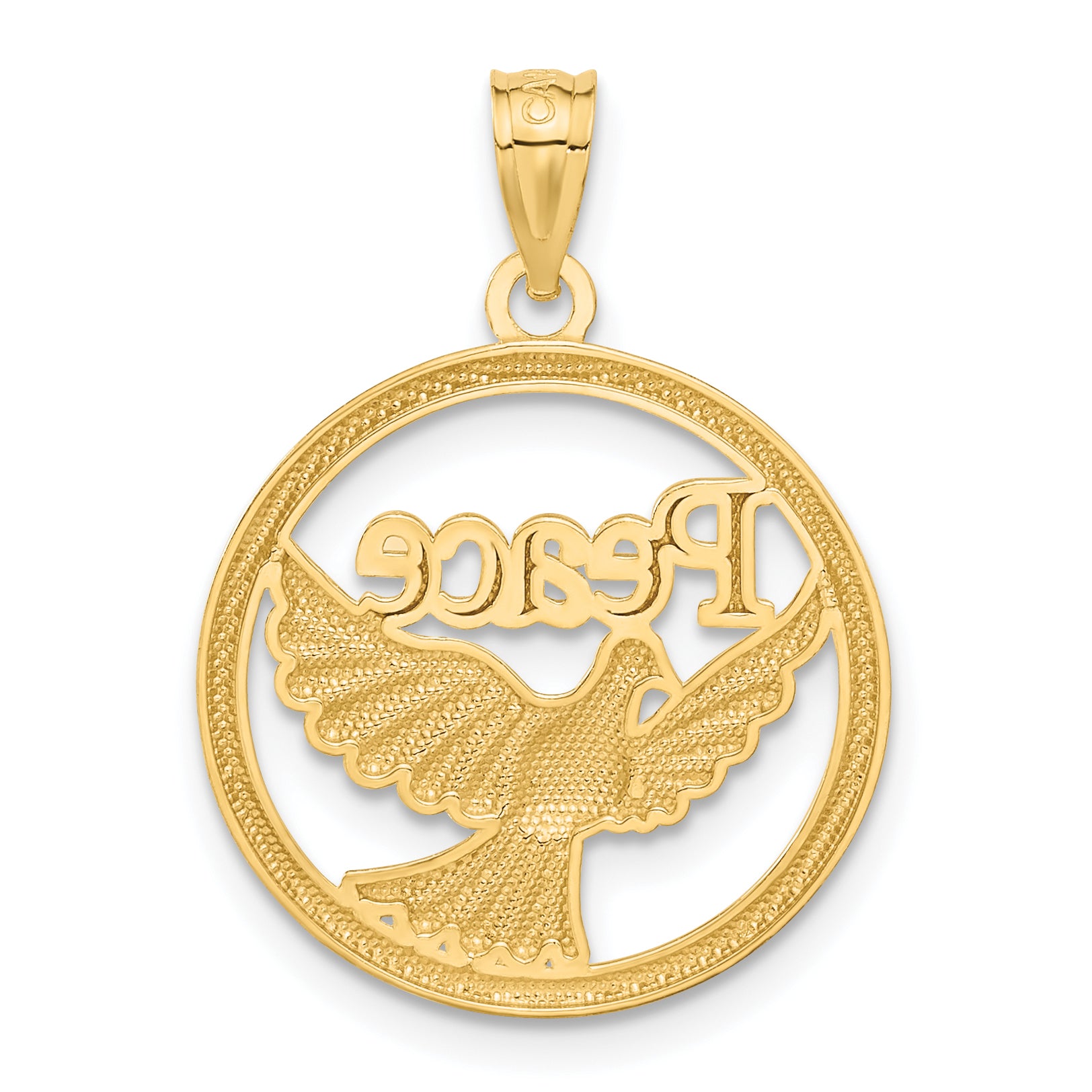 14K w/Rhodium Polished Peace Dove Pendant