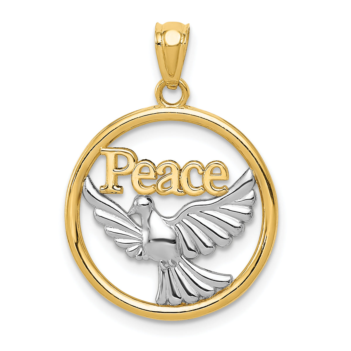 14K w/Rhodium Polished Peace Dove Pendant