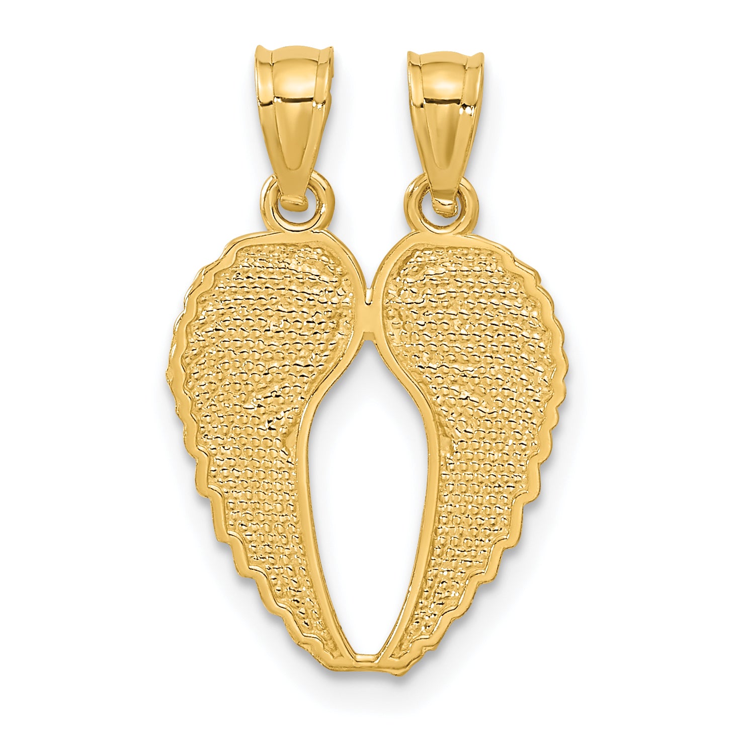 14K Yellow Gold Diamond-Cut Break Apart Wings Pendant for Unisex Elegance