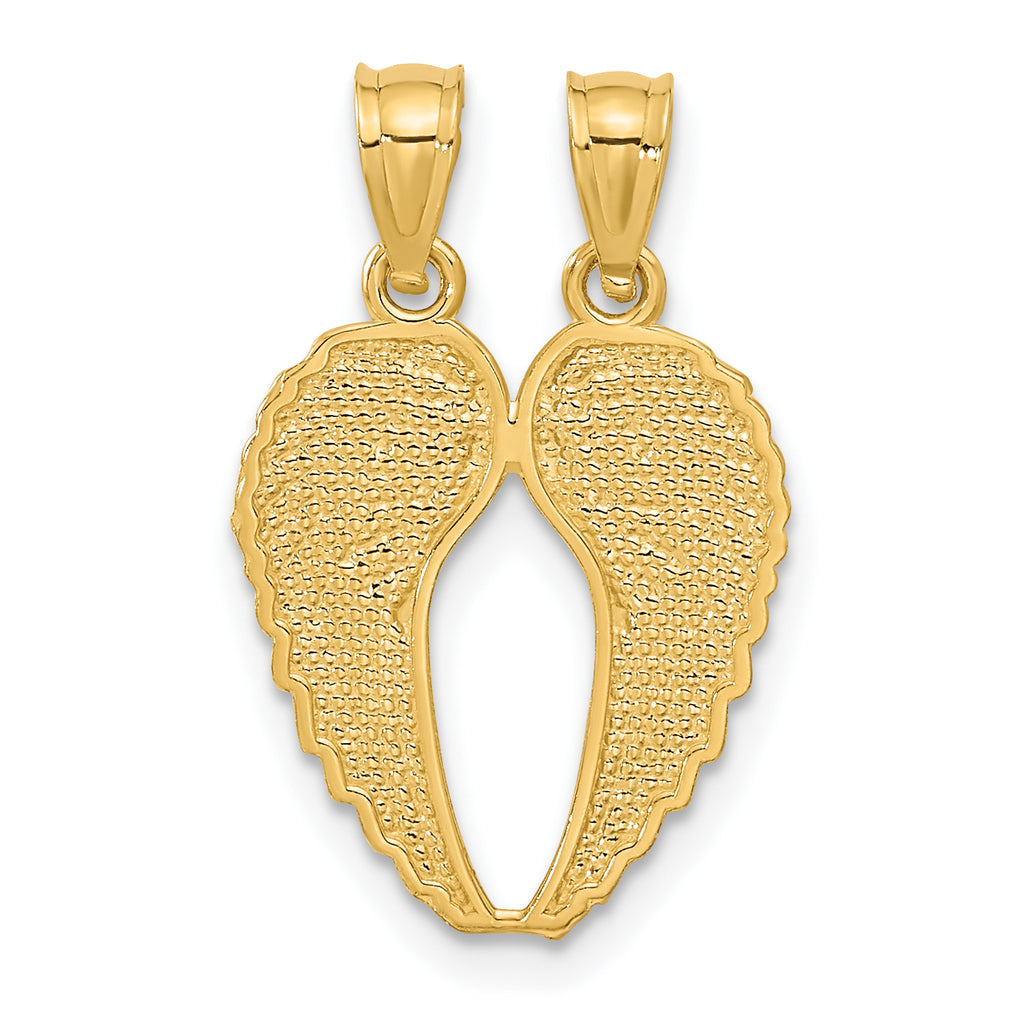 14K Yellow Gold Diamond-Cut Break Apart Wings Pendant for Unisex Elegance