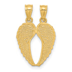 14K Yellow Gold Diamond-Cut Break Apart Wings Pendant for Unisex Elegance