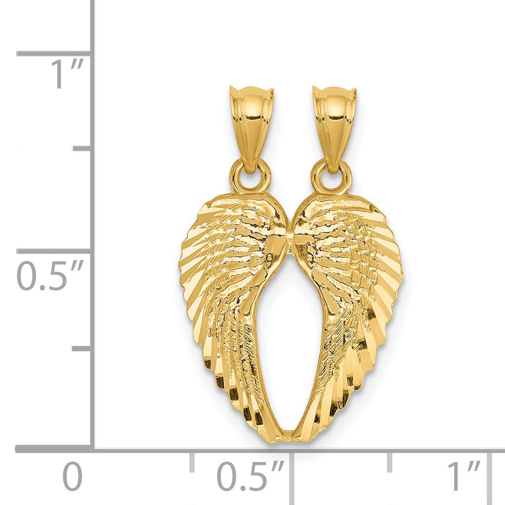 14K Yellow Gold Diamond-Cut Break Apart Wings Pendant for Unisex Elegance