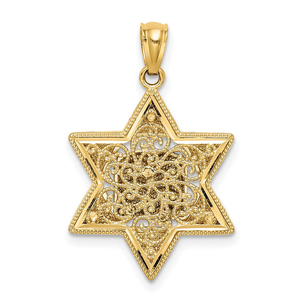 14K Two-Tone Gold Star of David Pendant with Textured Back Solid and Elegant