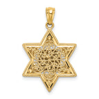 14K Two-Tone Gold Star of David Pendant with Textured Back Solid and Elegant