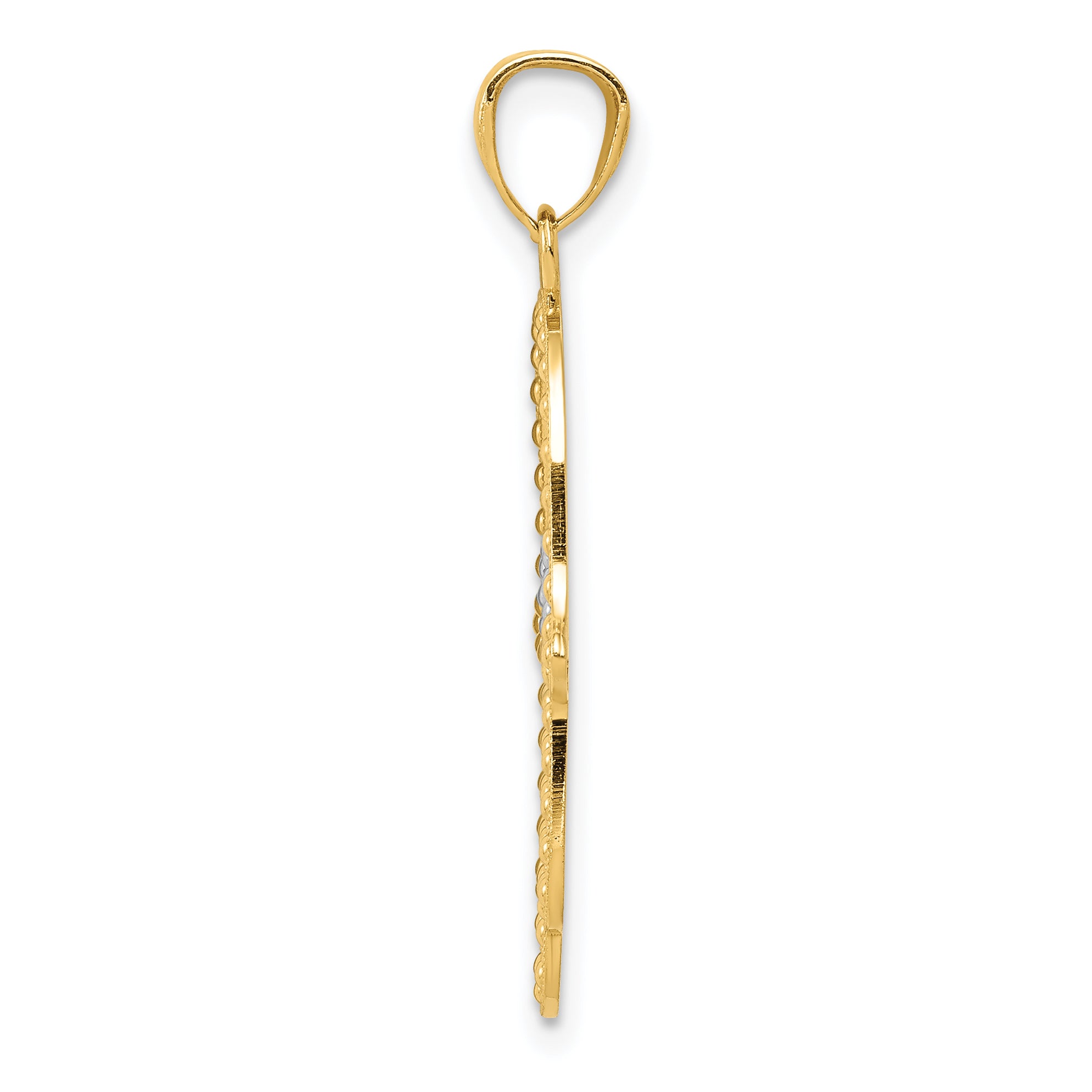 14K Gold Hamsa Pendant with Rhodium Accents, Polished & Brushed Finish