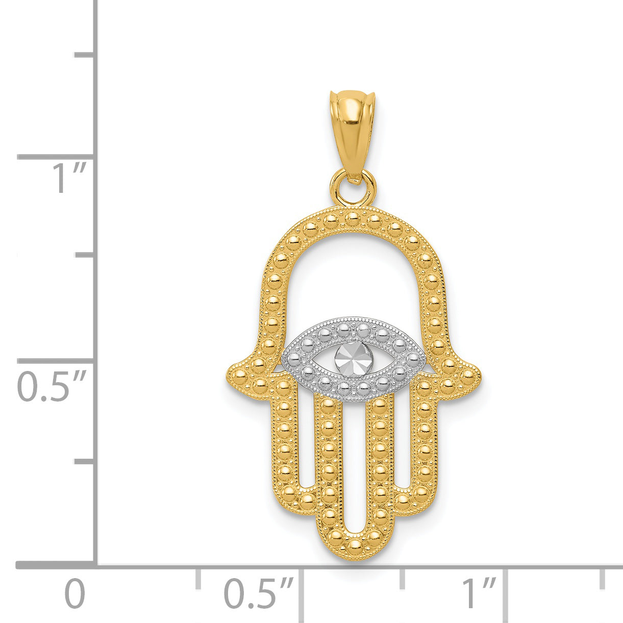 14K Gold Hamsa Pendant with Rhodium Accents, Polished & Brushed Finish