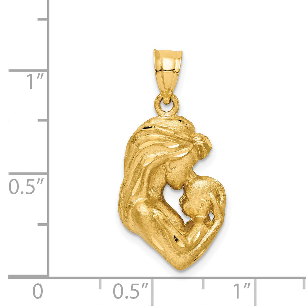 14K Brushed Diamond-cut Mom/Baby Pendant