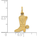 14K Gold Cowboy Boot Charm with Polished Finish and Textured Design