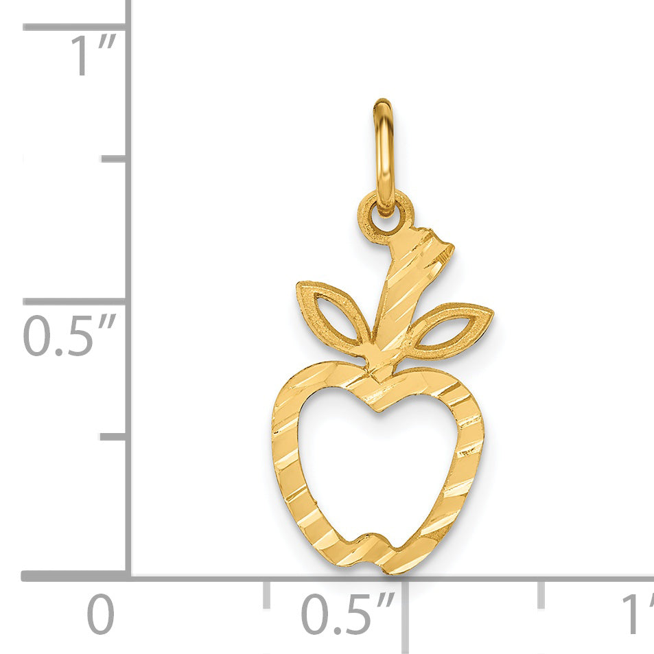 14K Gold Polished Apple Charm with Diamond-Cut Textured Details Elegant