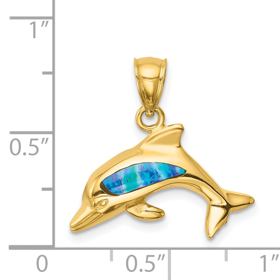 14K Lab Created Opal Dolphin Pendant Secondary image