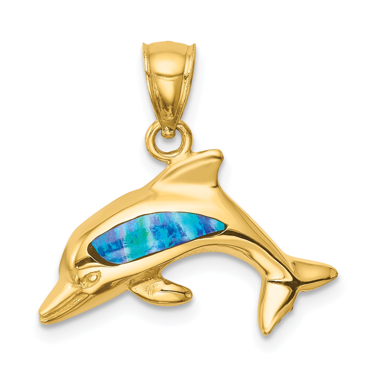14K Lab Created Opal Dolphin Pendant Main image