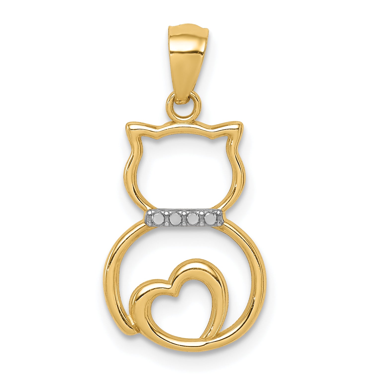 14k White Rhodium Diamond-cut Sitting Cat Pendant Main image