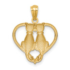 14K Sitting Cats in a Heart Pendant