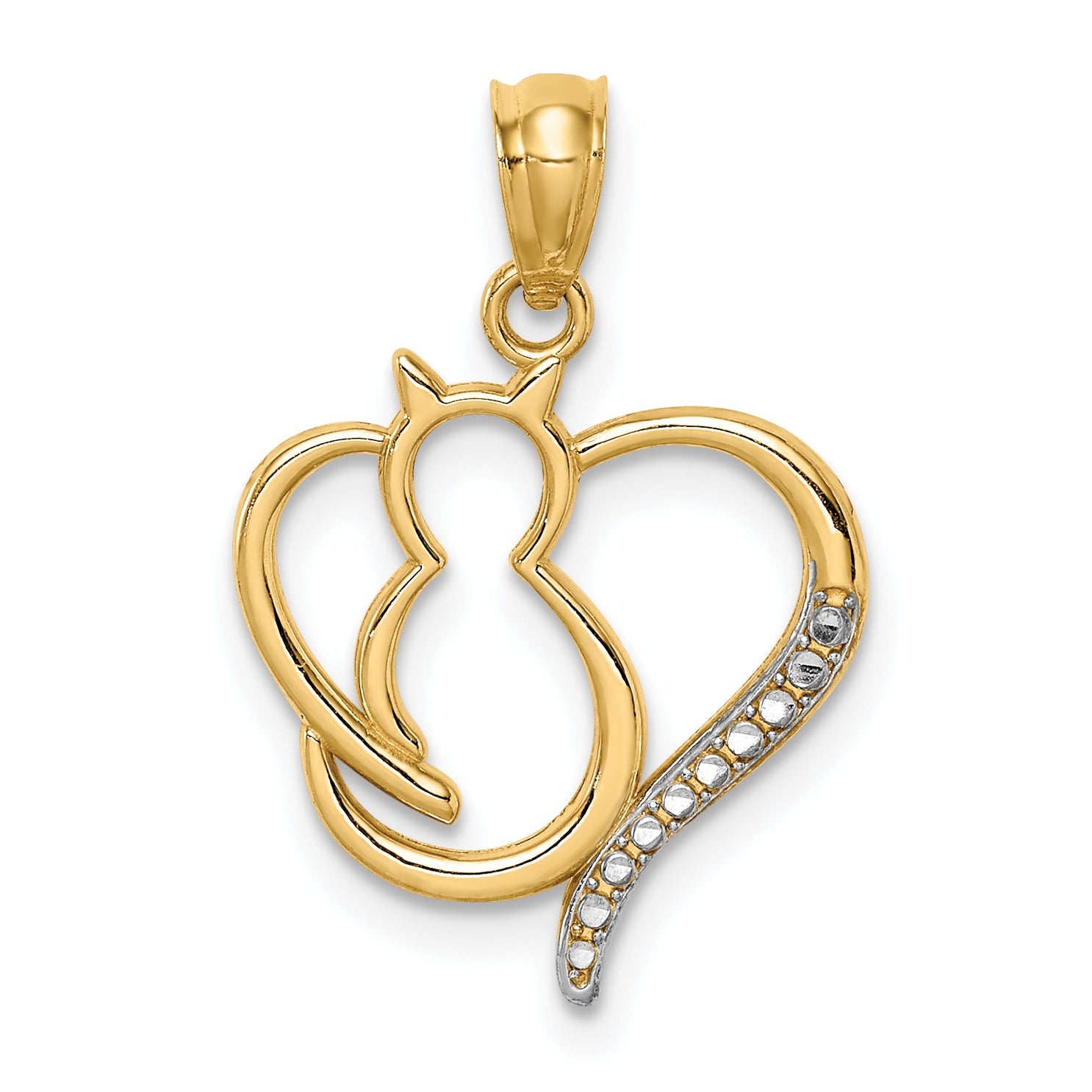 14K White Rhodium Sitting Cat in a Heart Pendant Main image