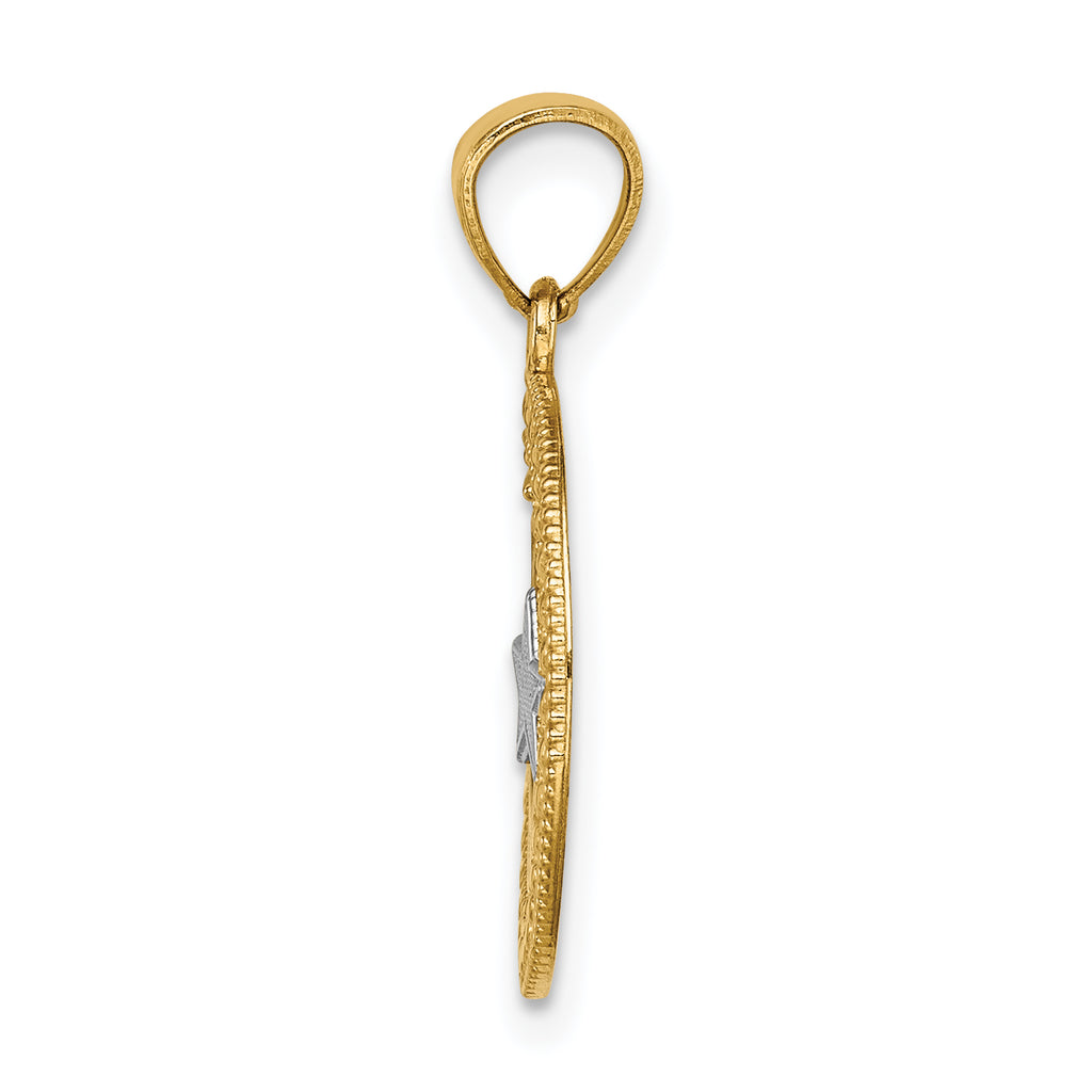14K w/Rhodium Star & Moon Pendant