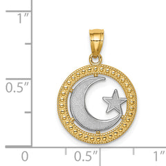 14K w/Rhodium Star & Moon Pendant