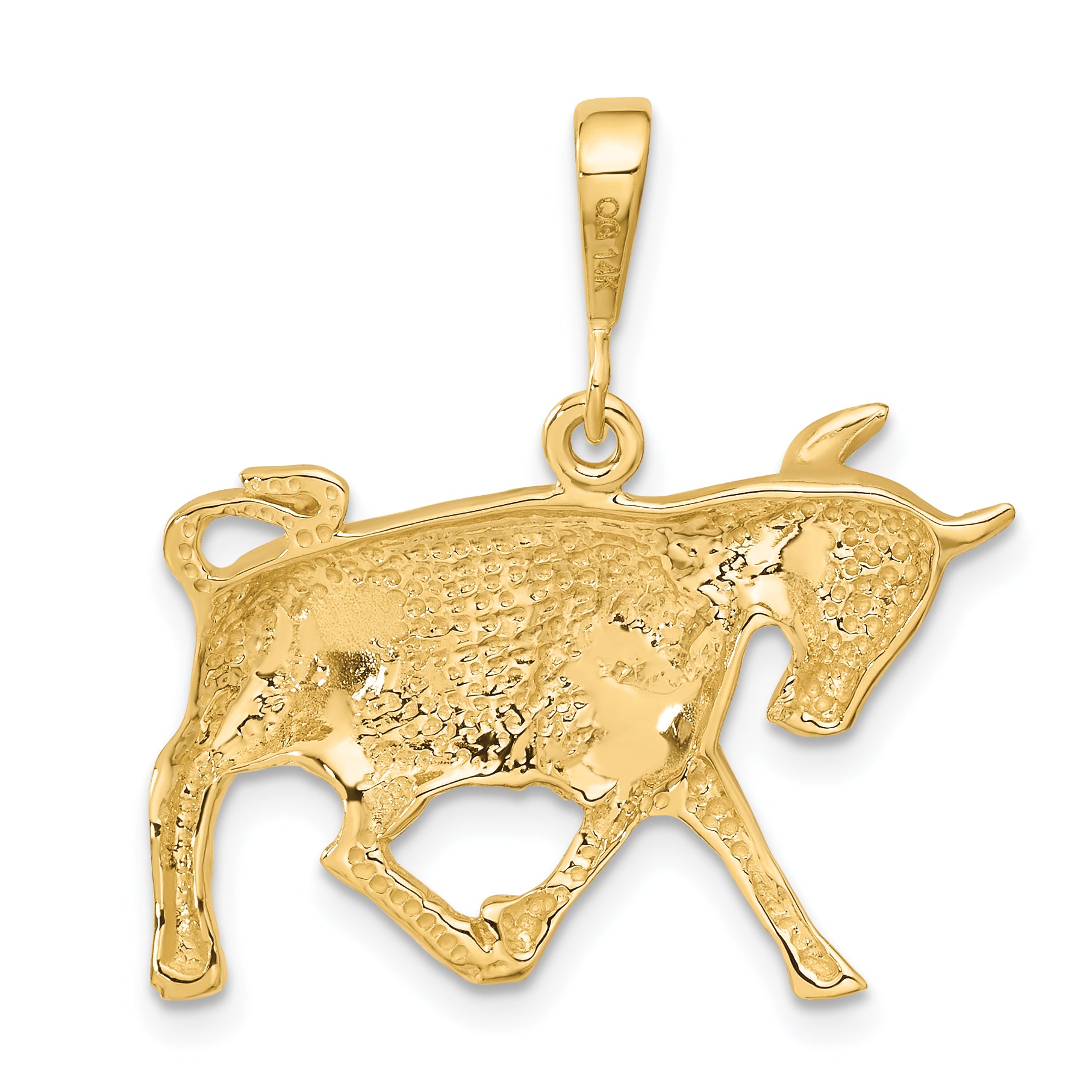 14K Gold Satin Diamond-Cut Taurus Zodiac Charm Elegant Themed Pendant