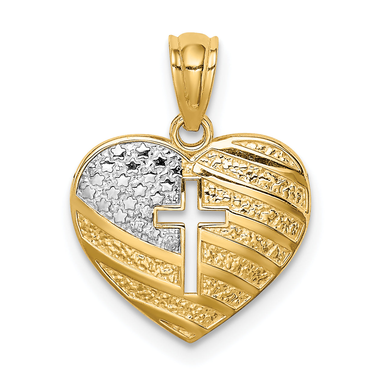 14K w/Rhodium US Flag With Cross Heart Pendant Main image