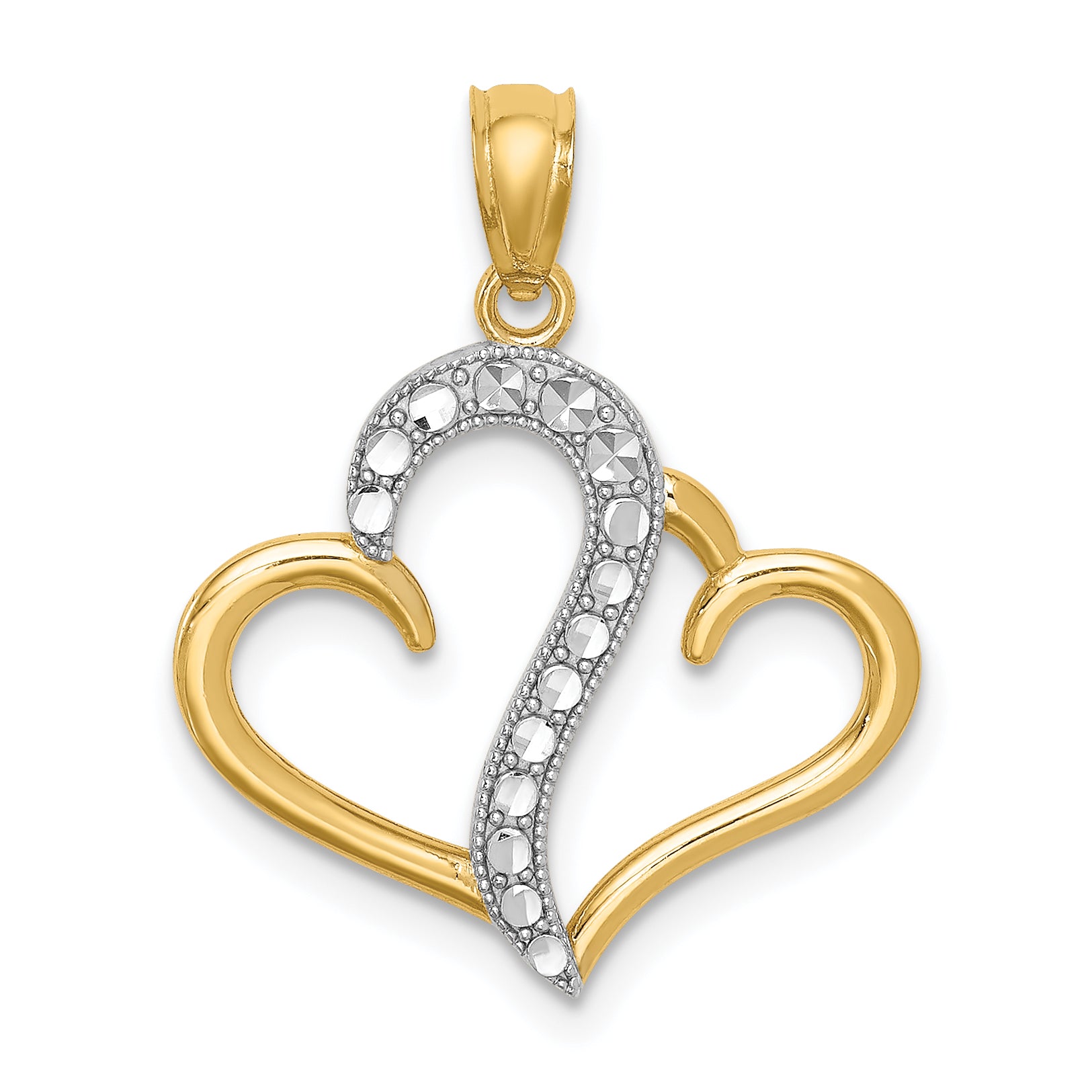 14K and White Rhodium Polished Double Heart Pendant Main image