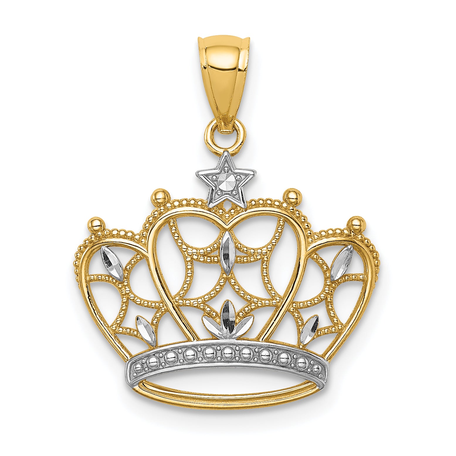 14K White Rhodium D/C Filigree Crown Pendant Main image