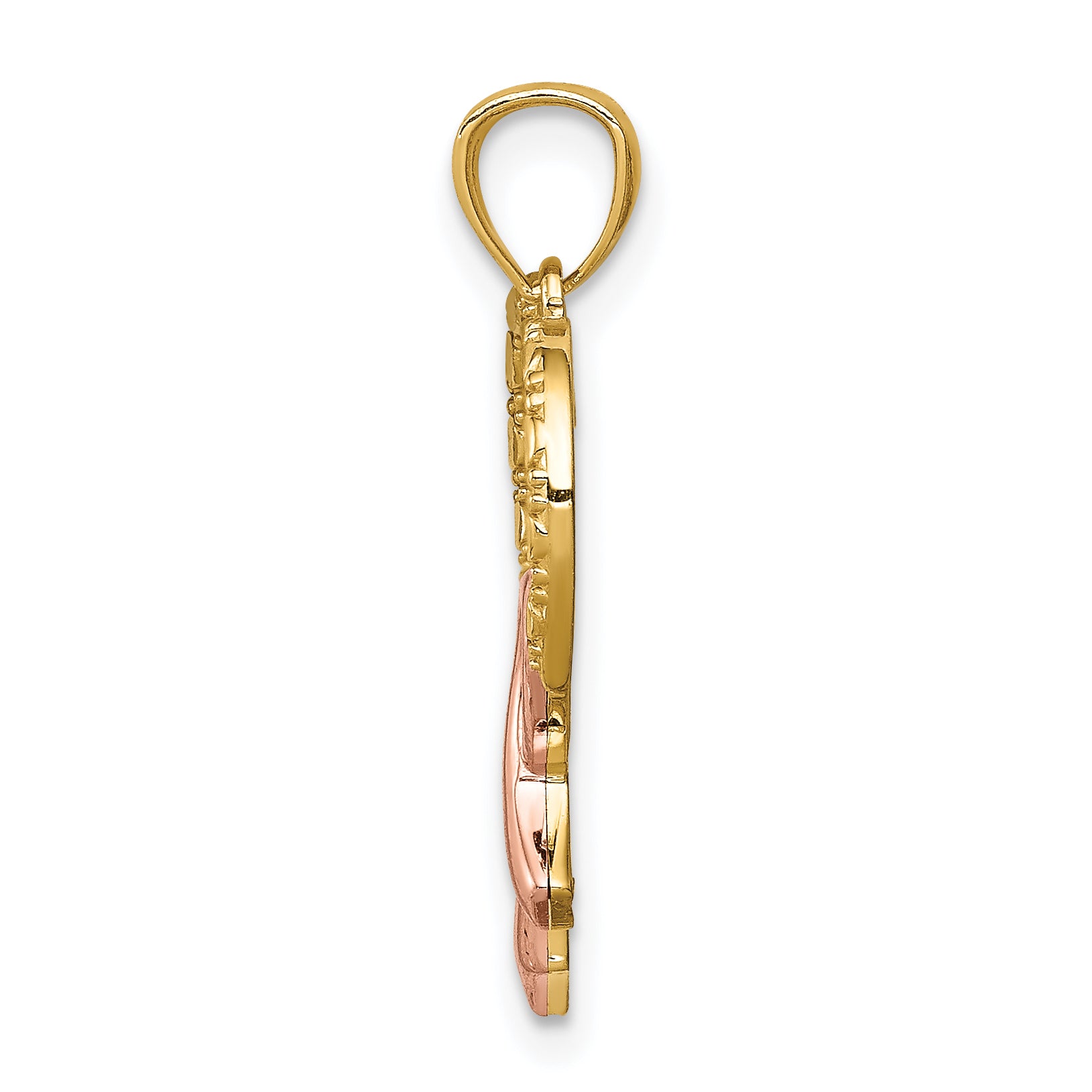 14K Rose Rhodium Pink Ribbon with Heart Pendant Secondary image