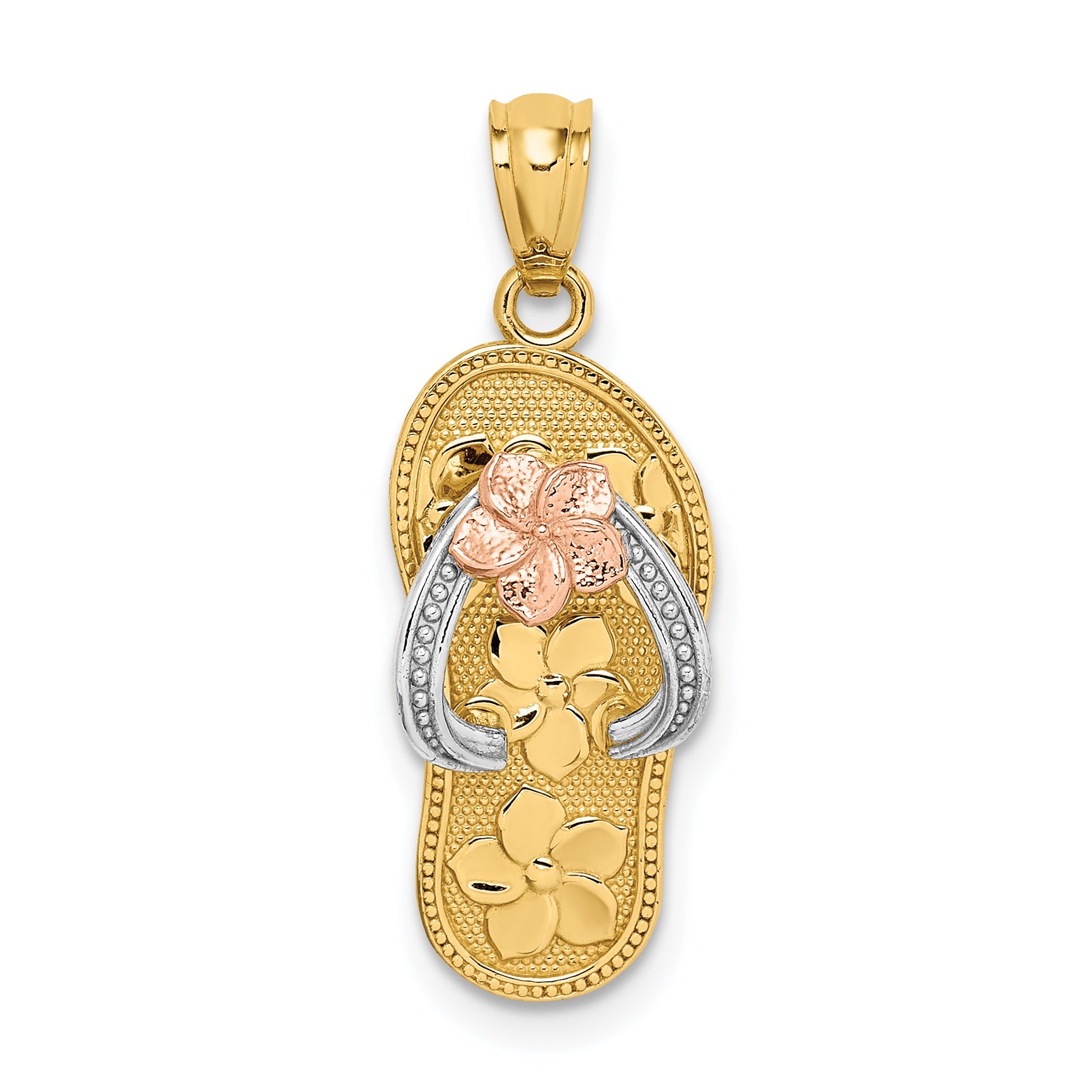 14K Tri Color Plumeria Sandal Pendant Main image
