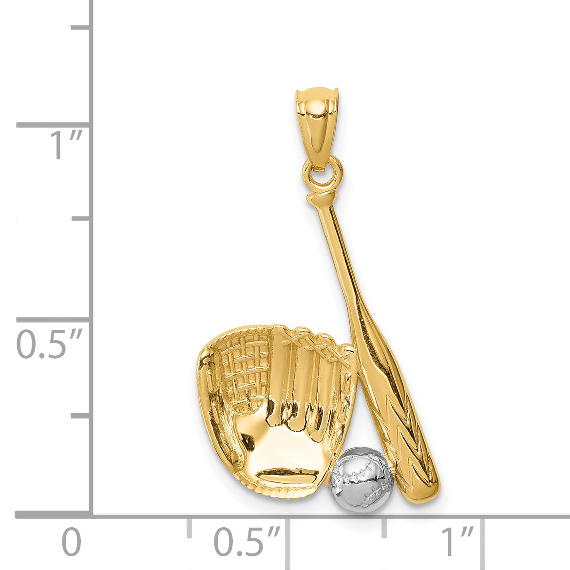 14K White Rhodium Baseball Glove Bat Ball Pendant Secondary image