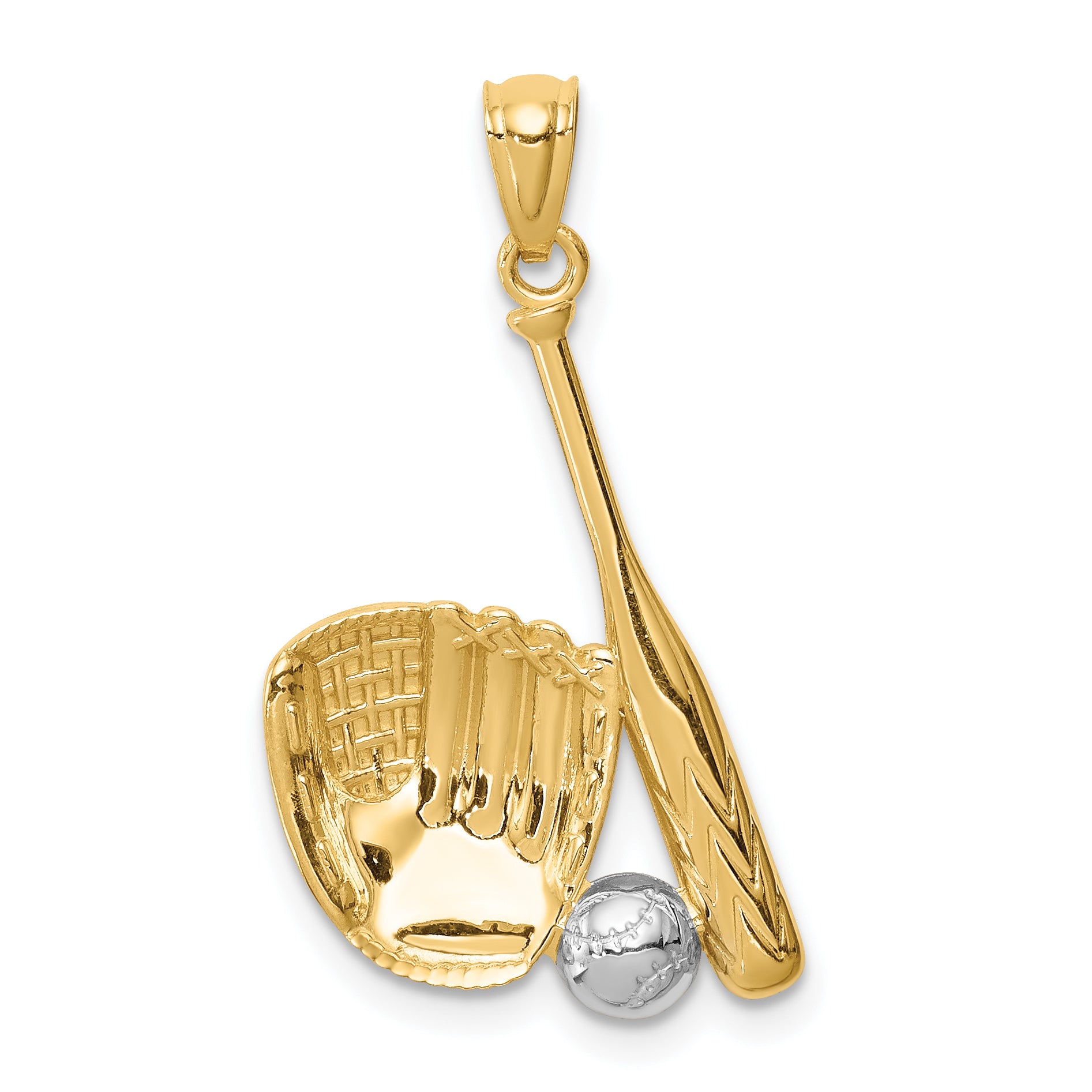14K White Rhodium Baseball Glove Bat Ball Pendant Main image