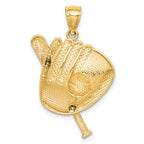 14K D/C White Rhodium Baseball Bat Glove Ball Pendant