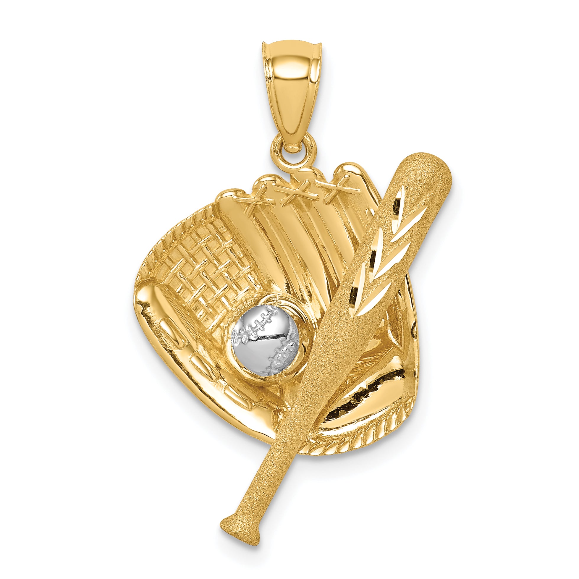14K D/C White Rhodium Baseball Bat Glove Ball Pendant Main image