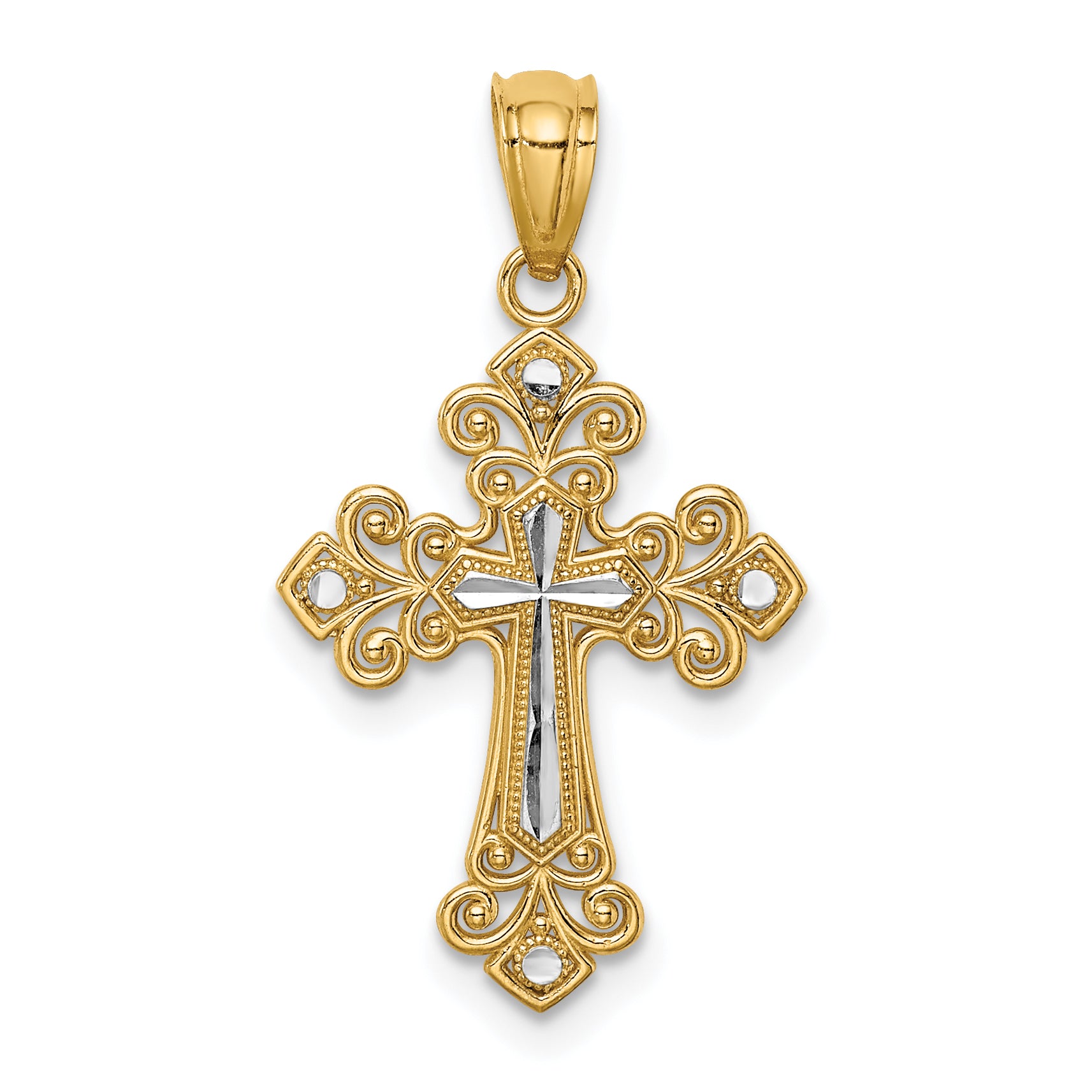 14K w/White Rhodium D/C Cross Pendant Main image