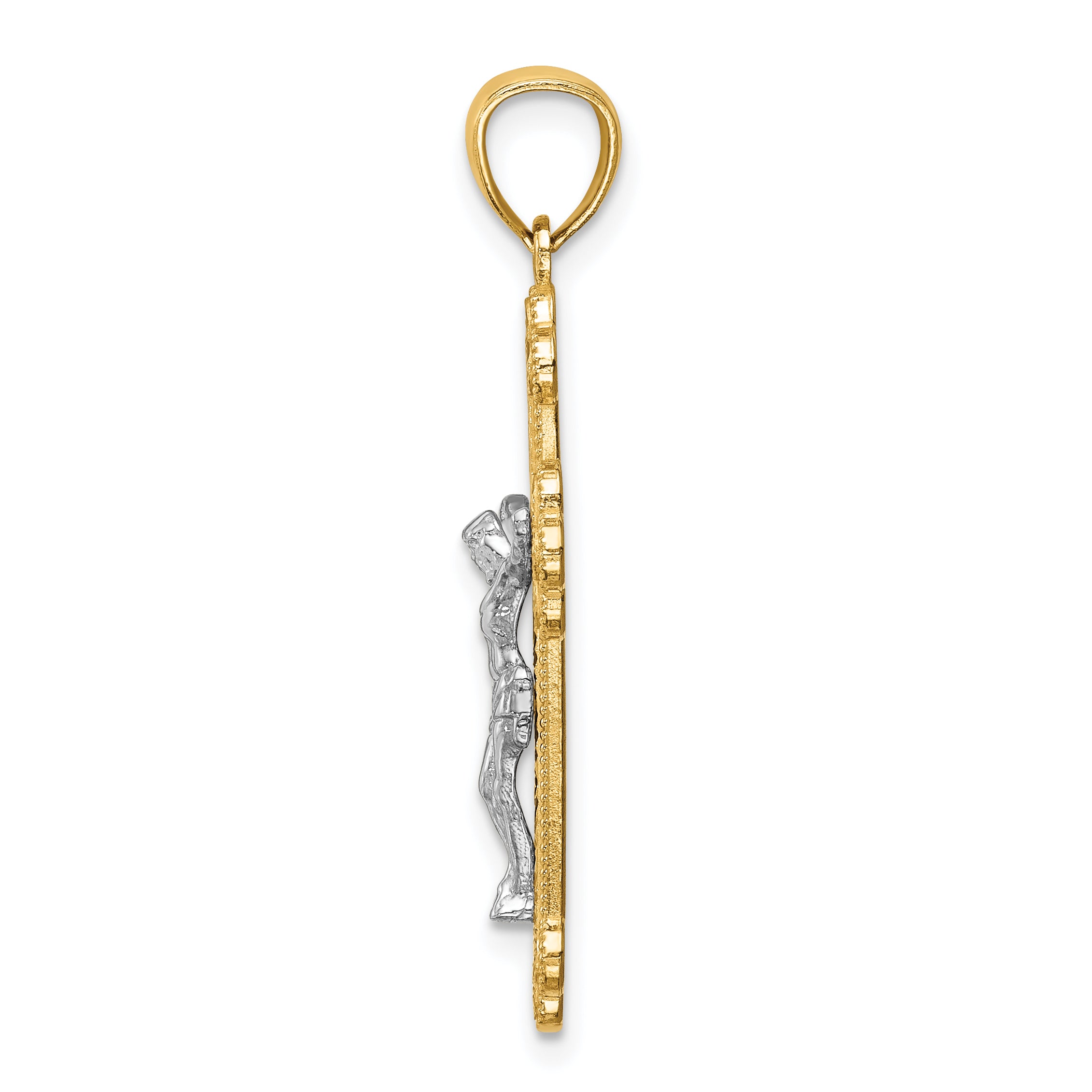 14K Two-Tone w/Rhodium Inri Budded Crucifix Secondary image