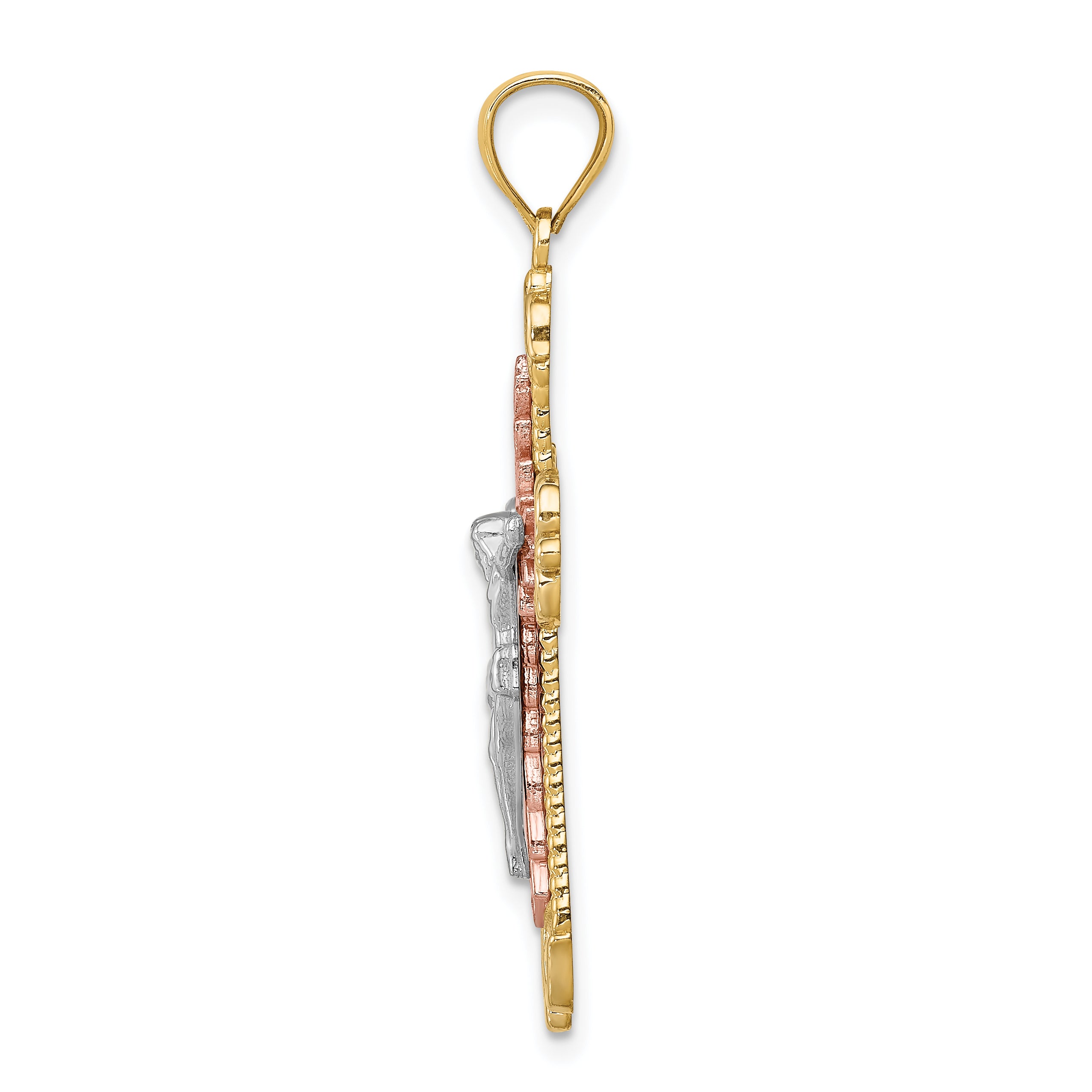 14K Tri-Color D/C w/White Rhodium Crucifix Pendant Secondary image