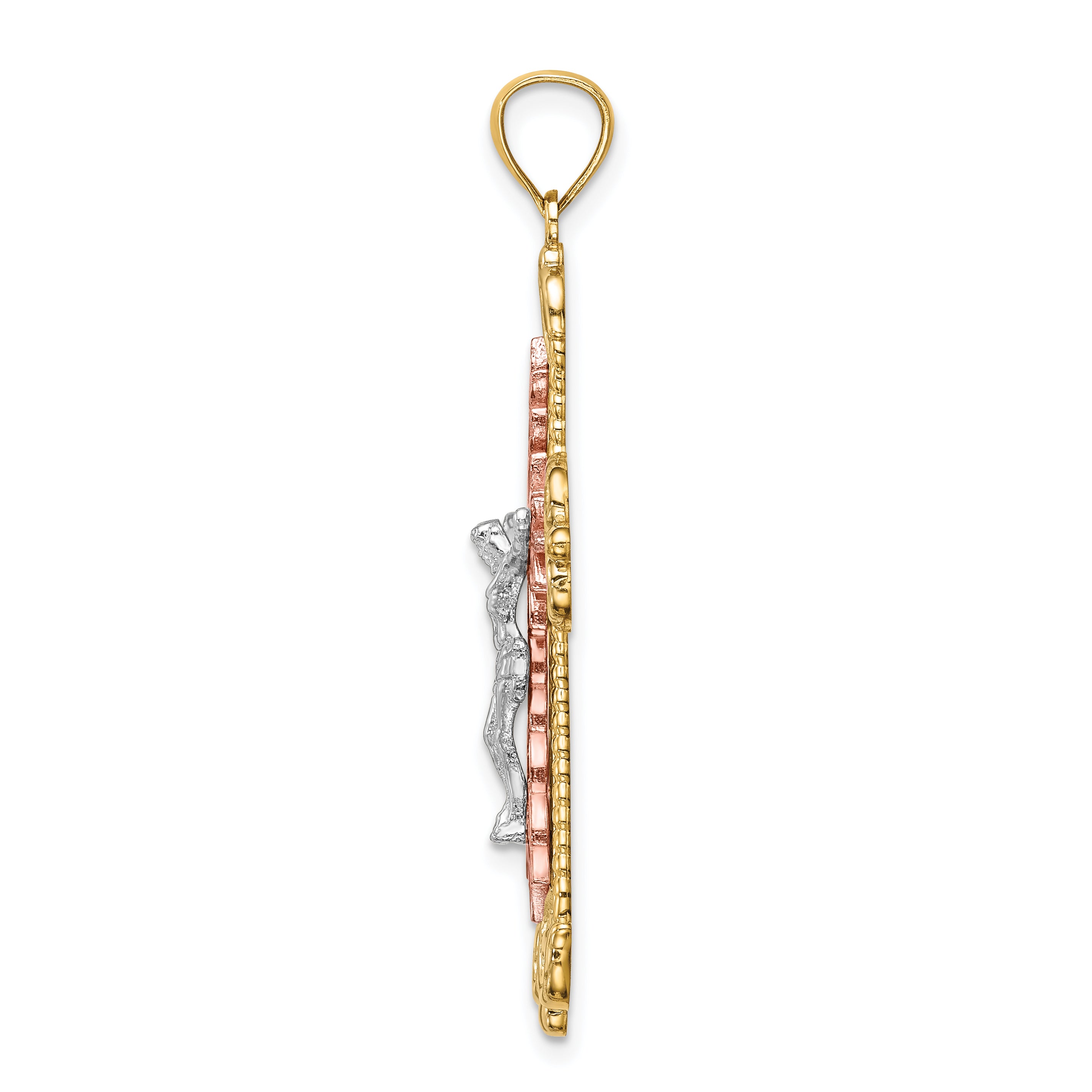 14K Tri-Color w/Rhodium Crucifix Pendant Secondary image