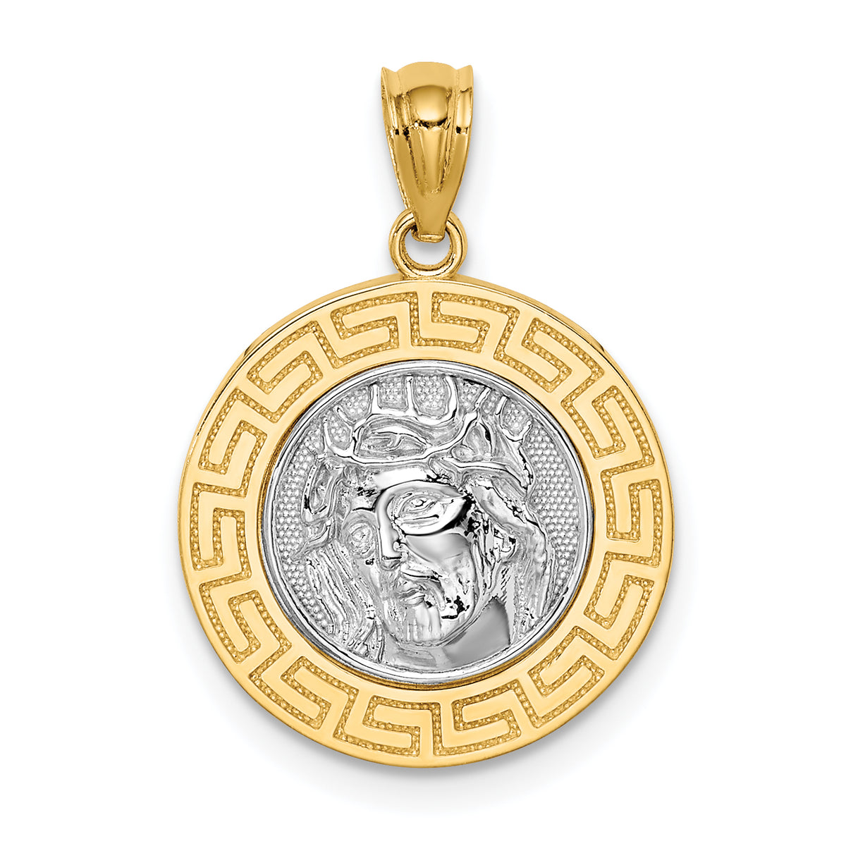 14K w/White Rhodium Jesus Medal