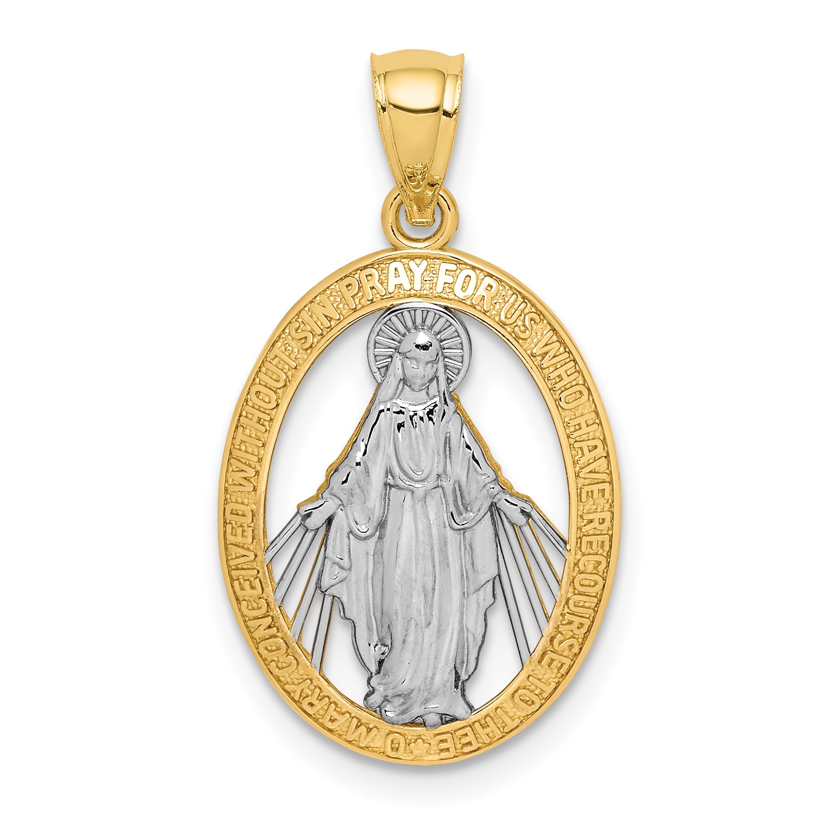 14K White Rhodium Polished Miraculous Medal Pendant Main image